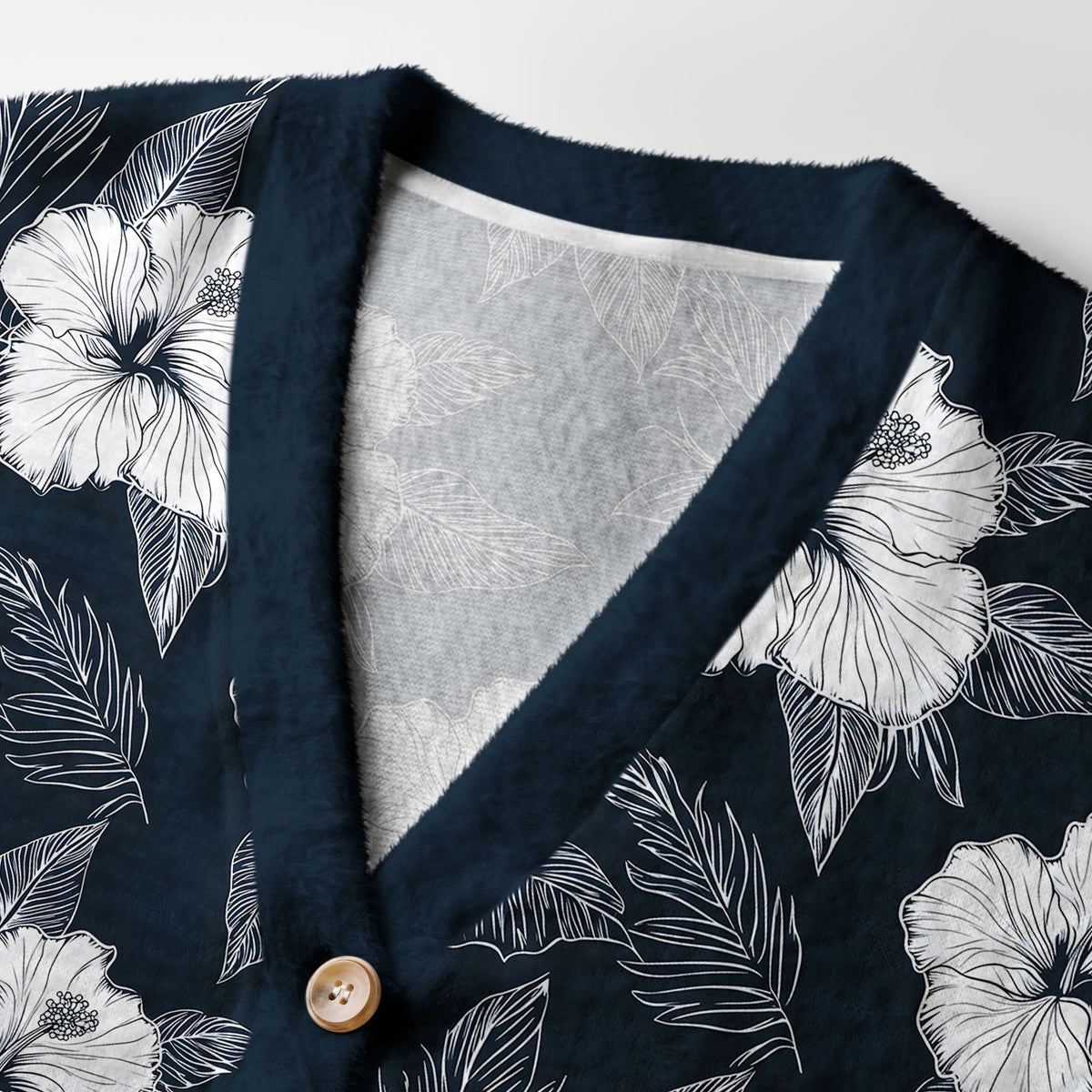 Kyoto-Lion Floral Leaf Silhouette Ugly Cardigan Sweater
