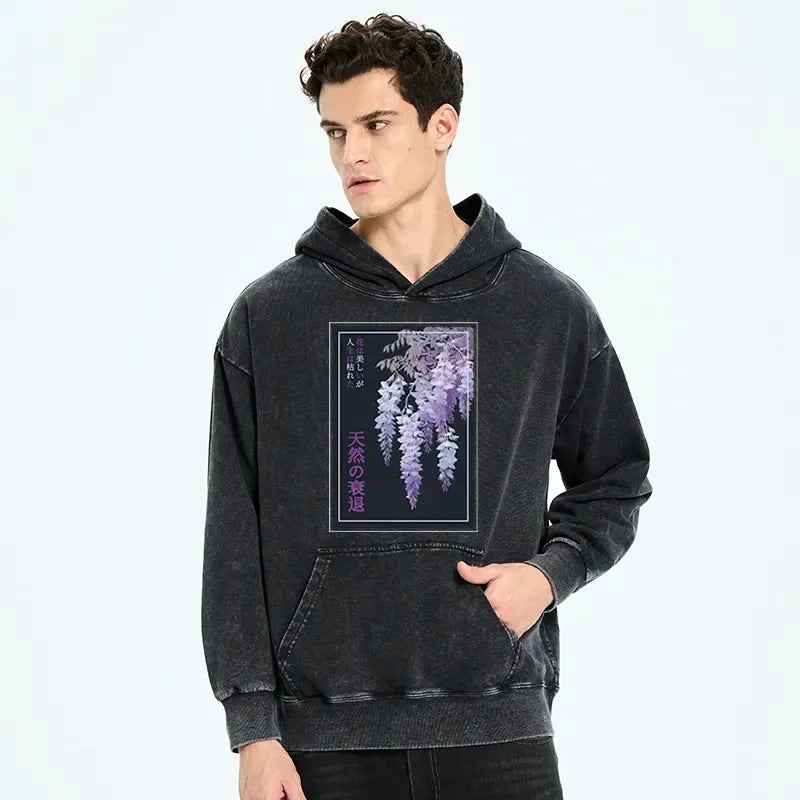 Kyoto-Lion Wisteria Jpanese Flowers Poster Washed Hoodie