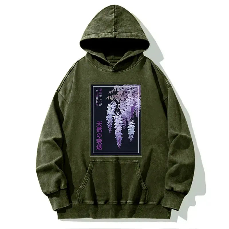Kyoto-Lion Wisteria Jpanese Flowers Poster Washed Hoodie