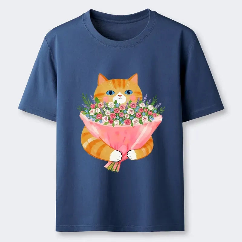 Kyoto-Lion Cozy Cat Offering A Bouquet Classic T-Shirt