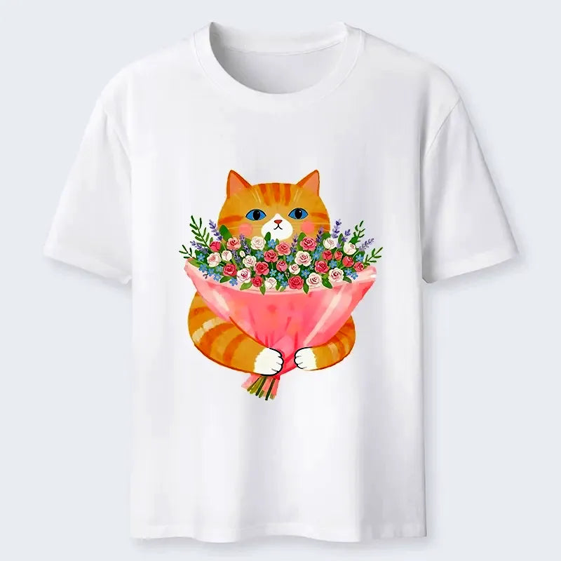 Kyoto-Lion Cozy Cat Offering A Bouquet Classic T-Shirt