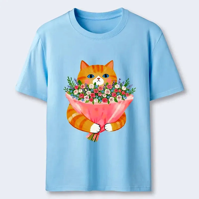 Kyoto-Lion Cozy Cat Offering A Bouquet Classic T-Shirt