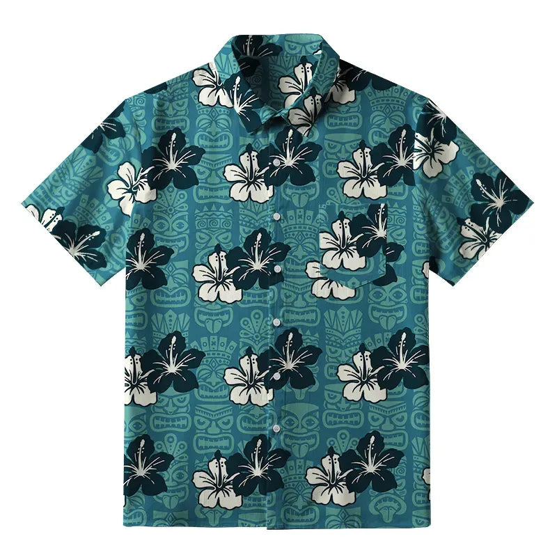 Kyoto-Lion Floral Escape Teal Button-up Shirt