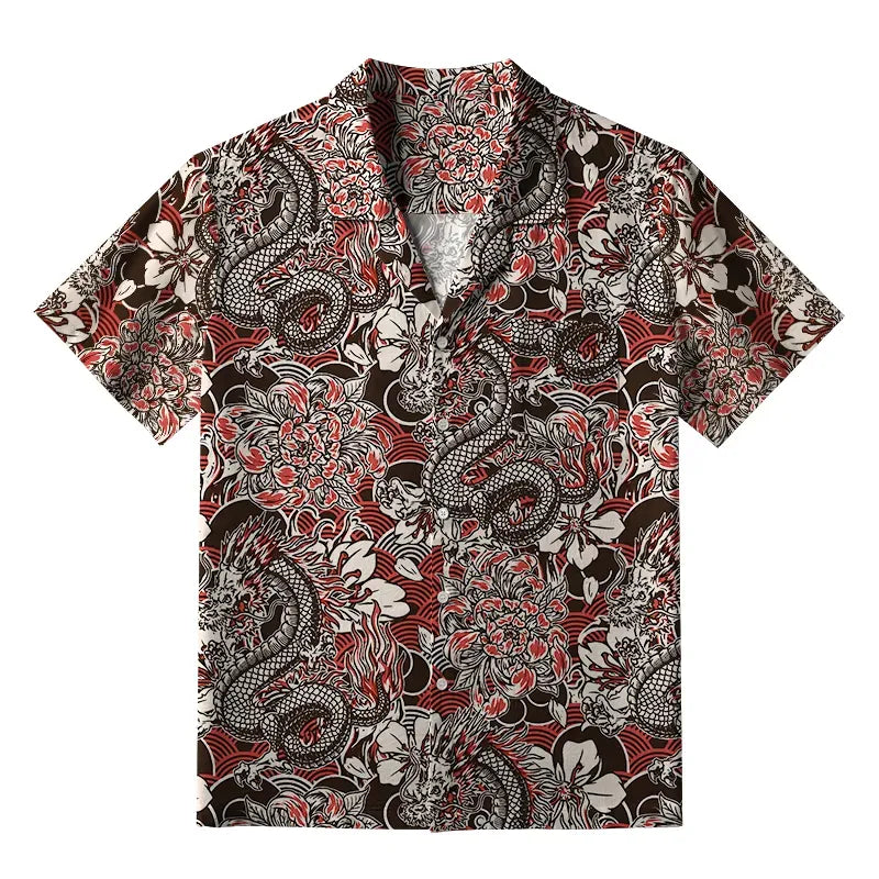 Vintage Japanese Dragon Shirt for Beach