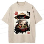 Kyoto-Lion Retro Frog Eating Ramen Noodles Washed T-Shirt