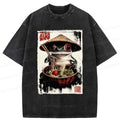 Kyoto-Lion Retro Frog Eating Ramen Noodles Washed T-Shirt