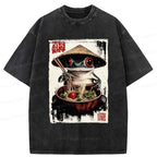 Kyoto-Lion Retro Frog Eating Ramen Noodles Washed T-Shirt