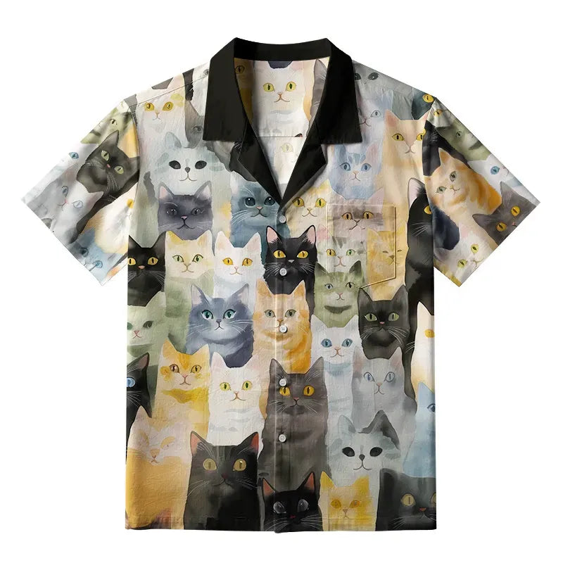 Japanese Cat Aloha Shirt for Summer