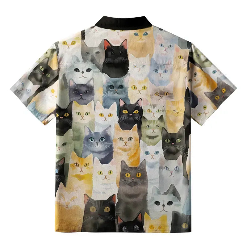 Vintage Japanese Style Cat Button-up Shirt