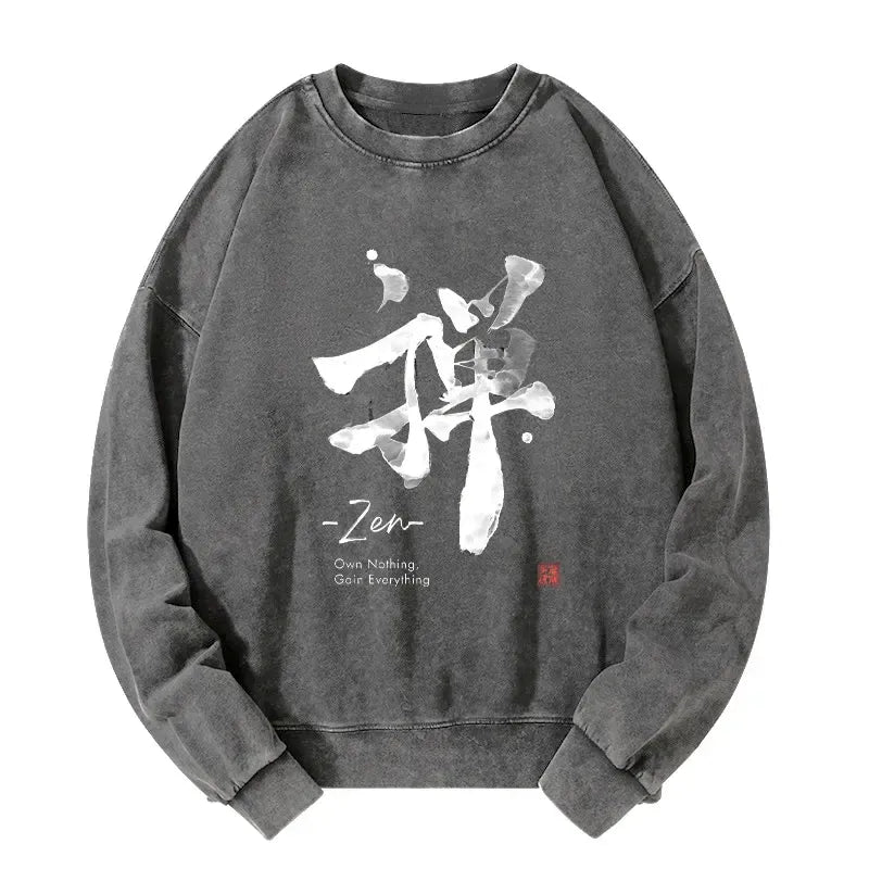 Japanese Zen Washed Sweatshirt for Daily Wear