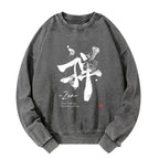 Japanese Zen Washed Sweatshirt for Daily Wear