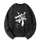 Japanese Zen Washed Sweatshirt for Daily Wear