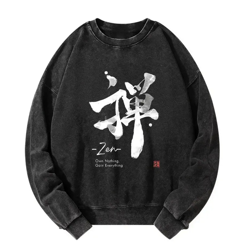 Japanese Zen Washed Sweatshirt for Daily Wear