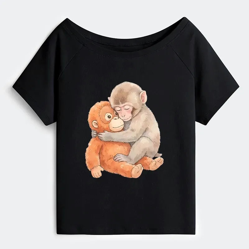 Kyoto-Lion Poor Punch Off Shoulder T-Shirt