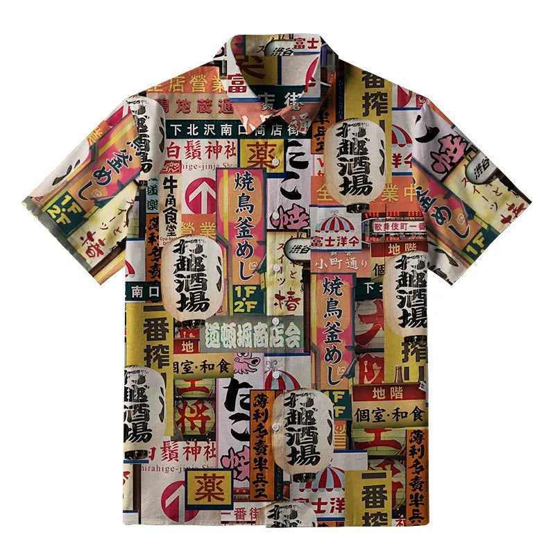 Kyoto-Lion Tokyo Street Signs Orange Button-up Shirt