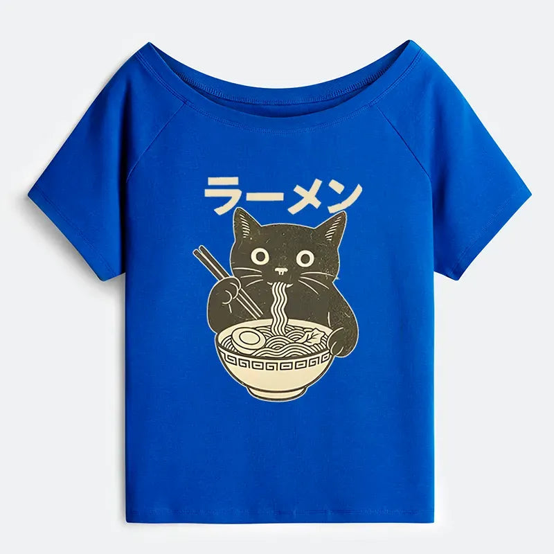 Comfortable Japanese Black Cat Tee