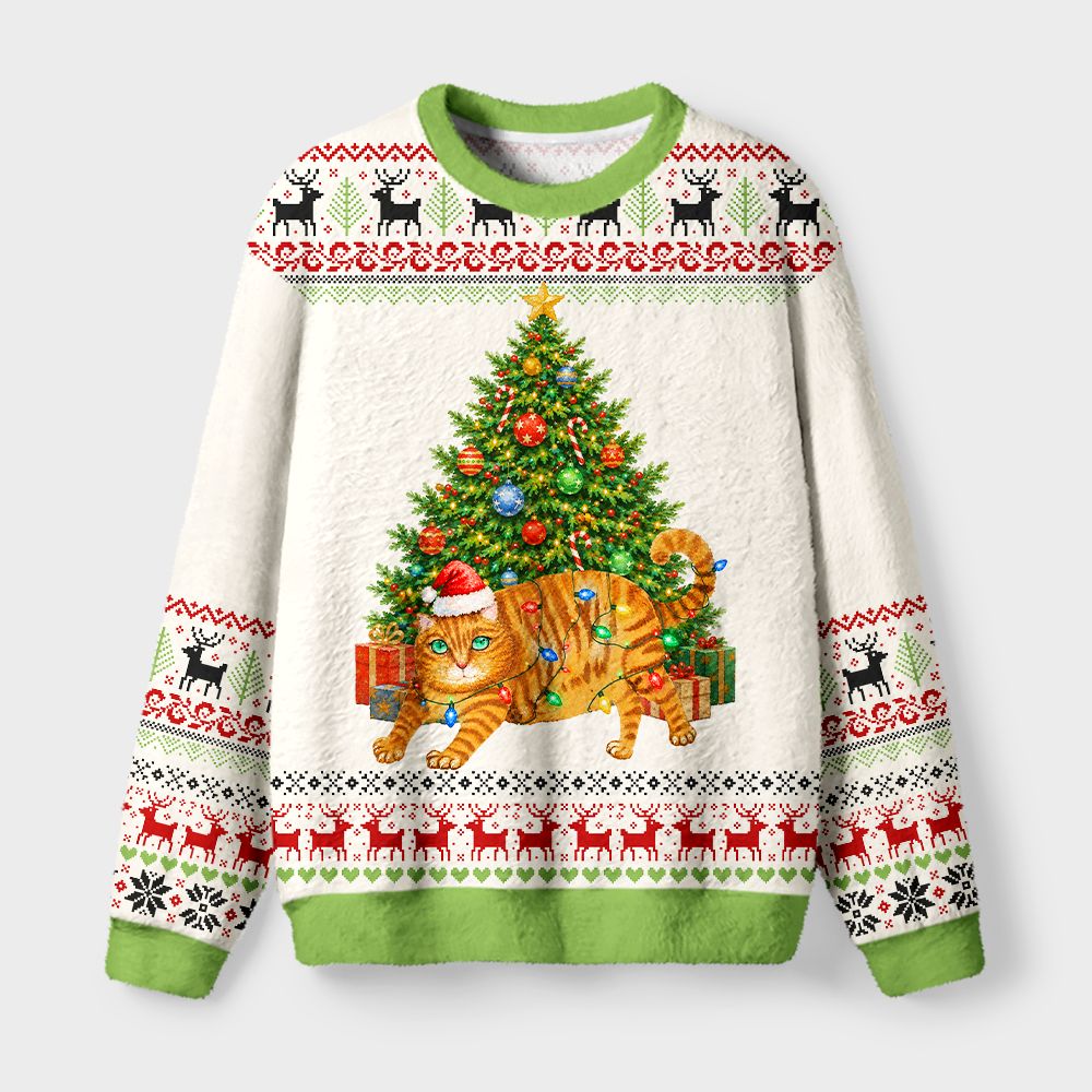 Kyoto-Lion Christmas Cat Chaos Fuzzy Christmas Ugly Sweatshirt