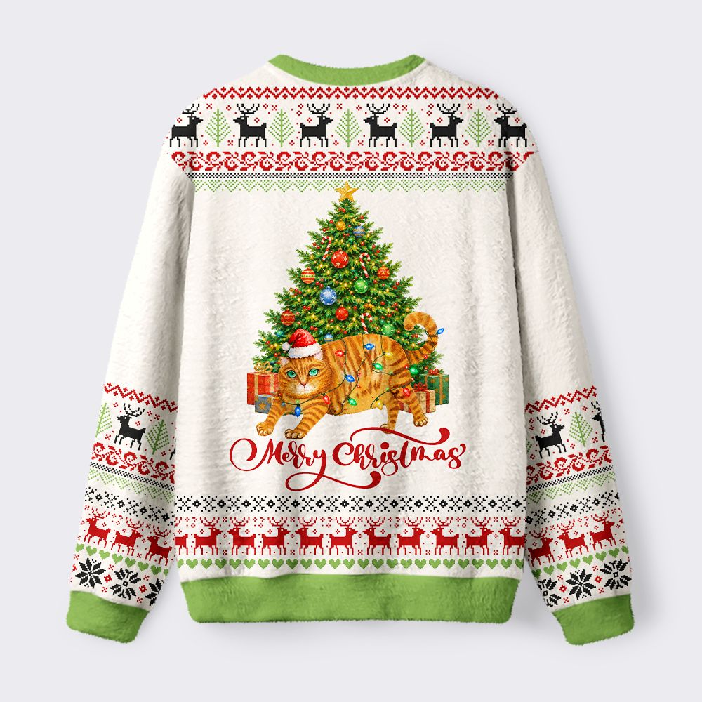Kyoto-Lion Christmas Cat Chaos Fuzzy Christmas Ugly Sweatshirt