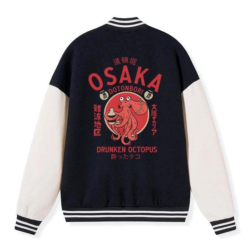 Kyoto-Lion Drunken Octopus Japan Embroidery Varsity Jacket