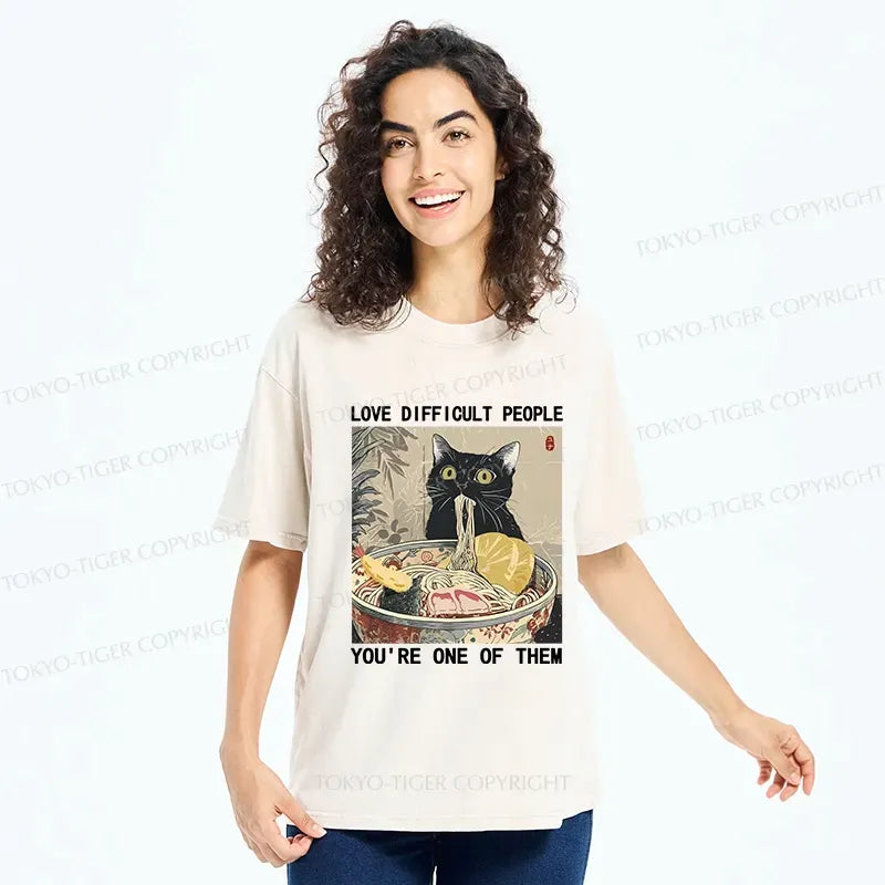 Kawaii Cat Eating Ramen Washed Tee