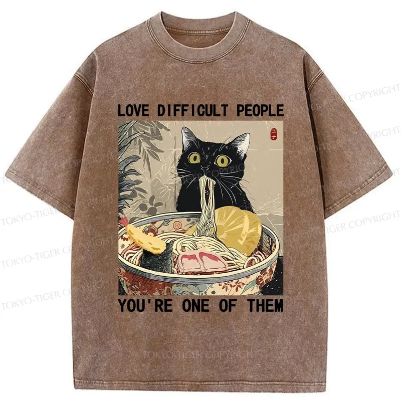 Kawaii Cat Eating Ramen Washed Tee