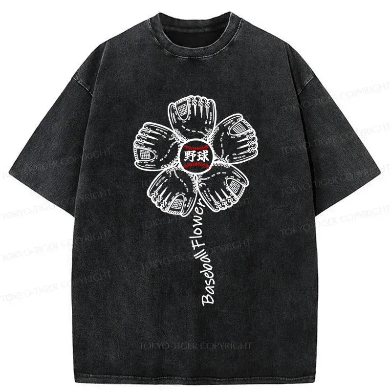 Kyoto-Lion Baseball Flower Washed T-Shirt