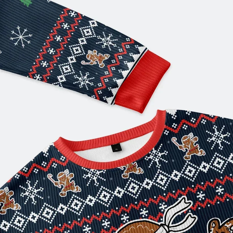 Kyoto-Lion Gingerbread Man Japanese Samurai Christmas Ugly Sweatshirt