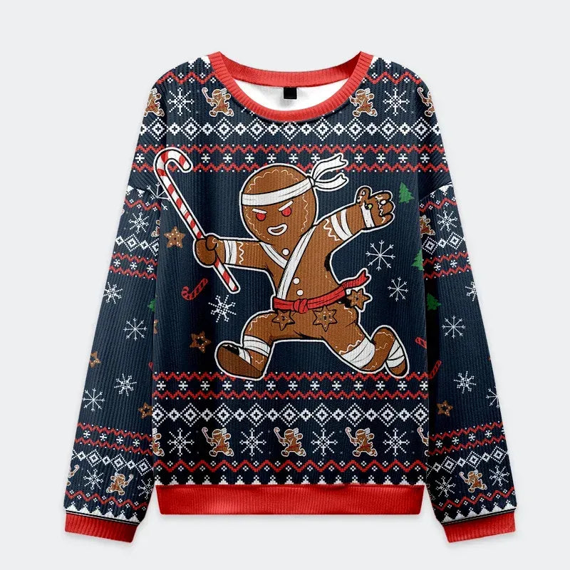 Kyoto-Lion Gingerbread Man Japanese Samurai Christmas Ugly Sweatshirt