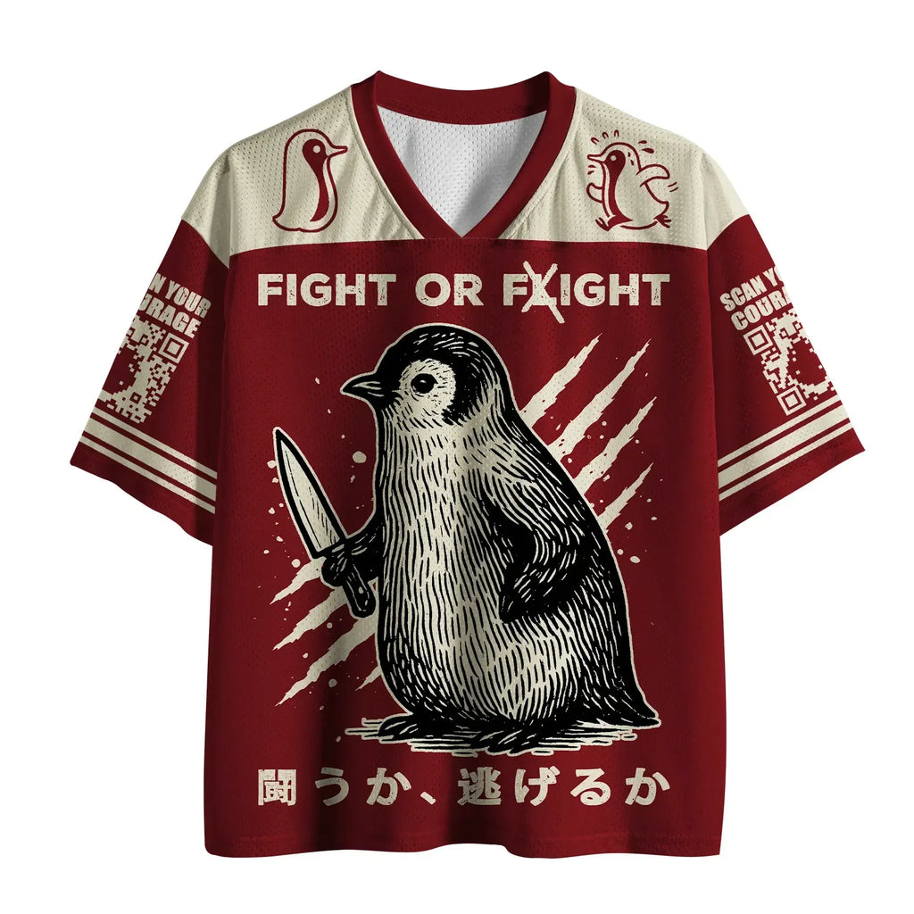 japanese woodblock penguin mesh jersey