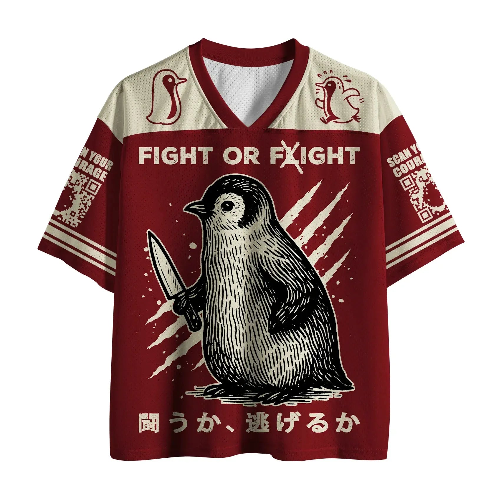 japanese woodblock penguin mesh jersey