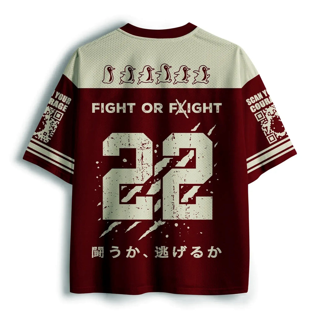 Kyoto-Lion Cute Woodblock Penguin:Fight Or Flight Mesh Jersey