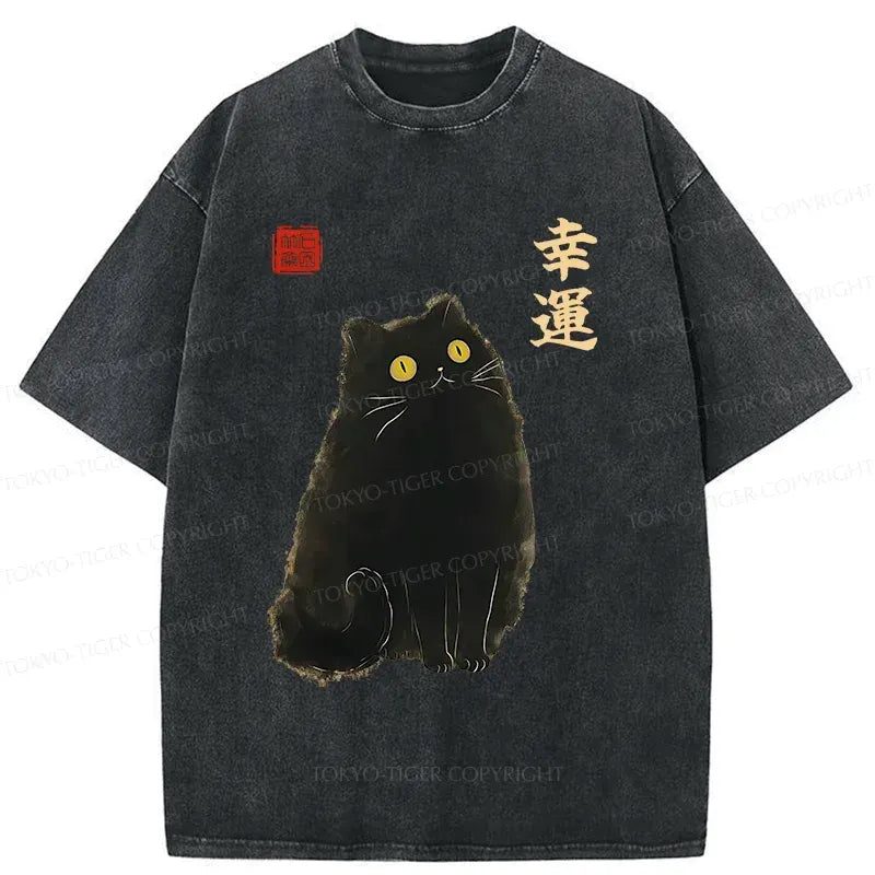 Japanese lucky black cat t-shirt