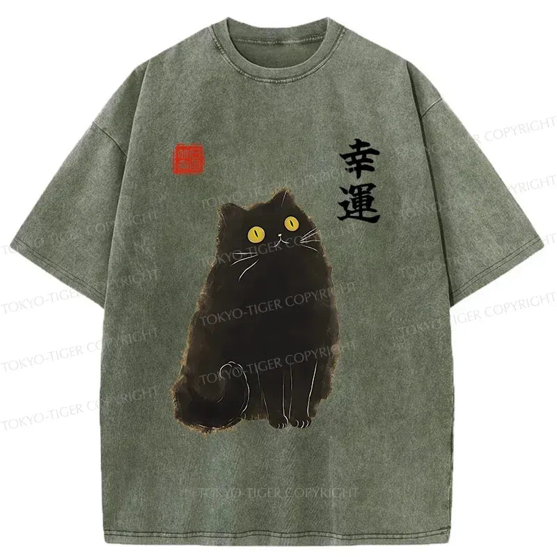 Japanese lucky black cat t-shirt