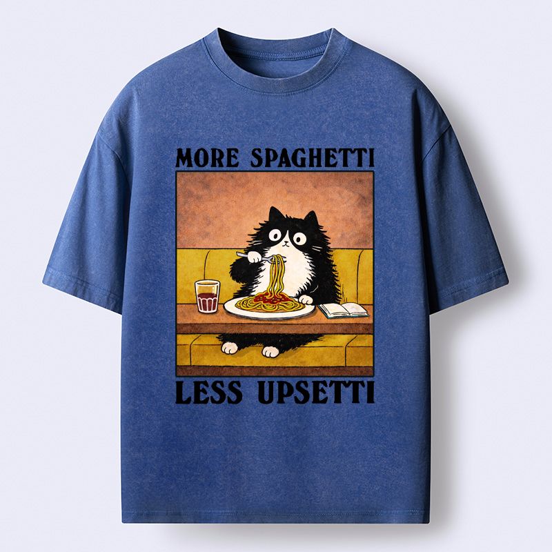 Kyoto-Lion Unavailable Cat: More Spaghetti Less Upsetti Washed T-Shirt