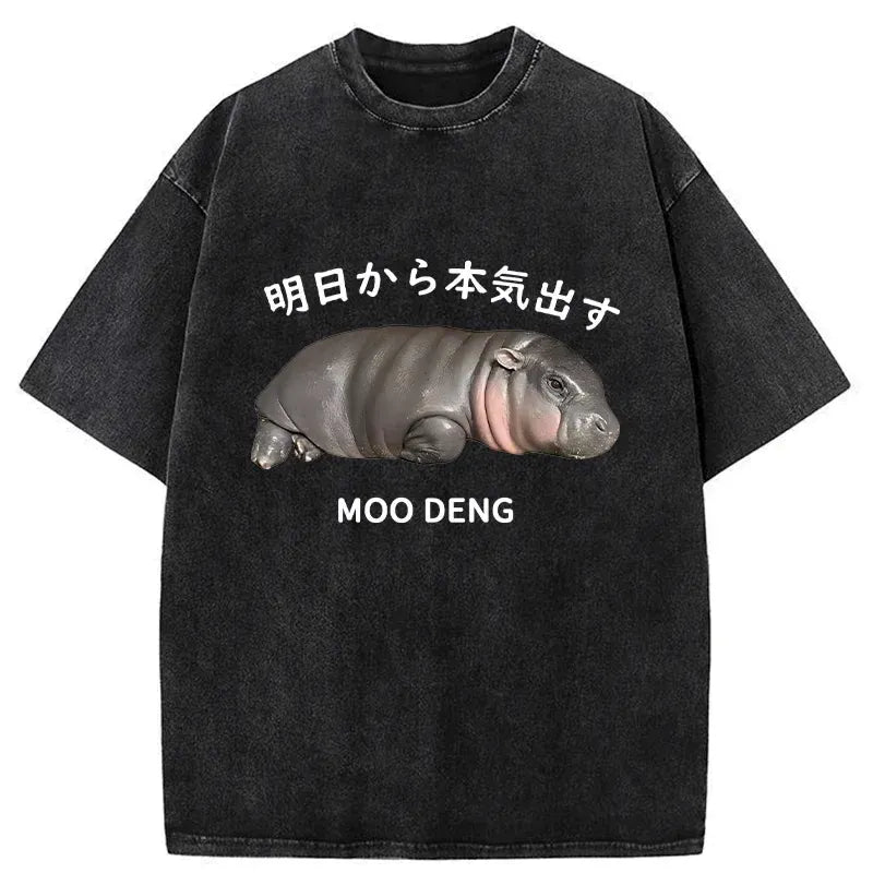 lazy moo deng washed t shirt for streetwear