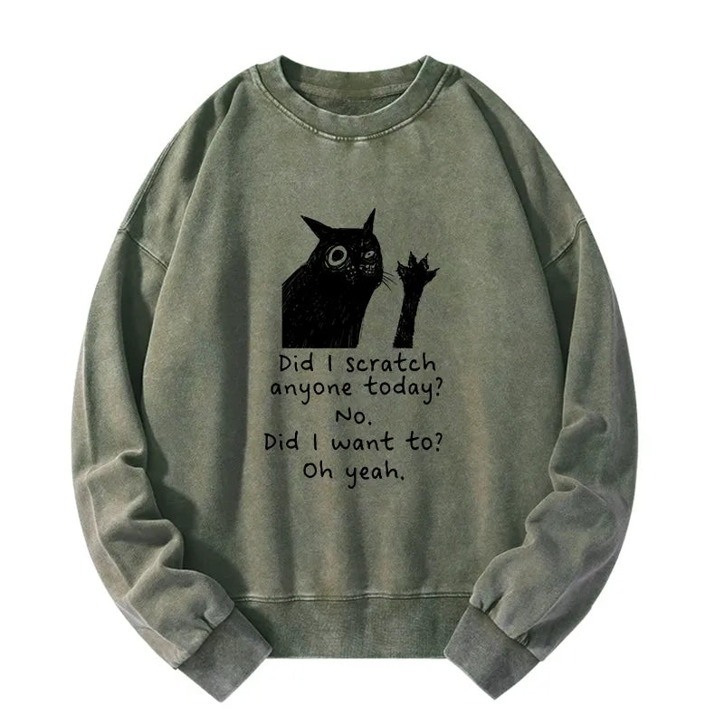 Kyoto-Lion Black Cat Scratches People Washed Sweatshirt