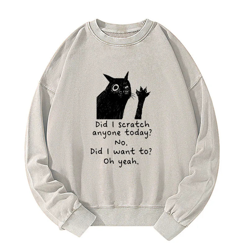 Kyoto-Lion Black Cat Scratches People Washed Sweatshirt