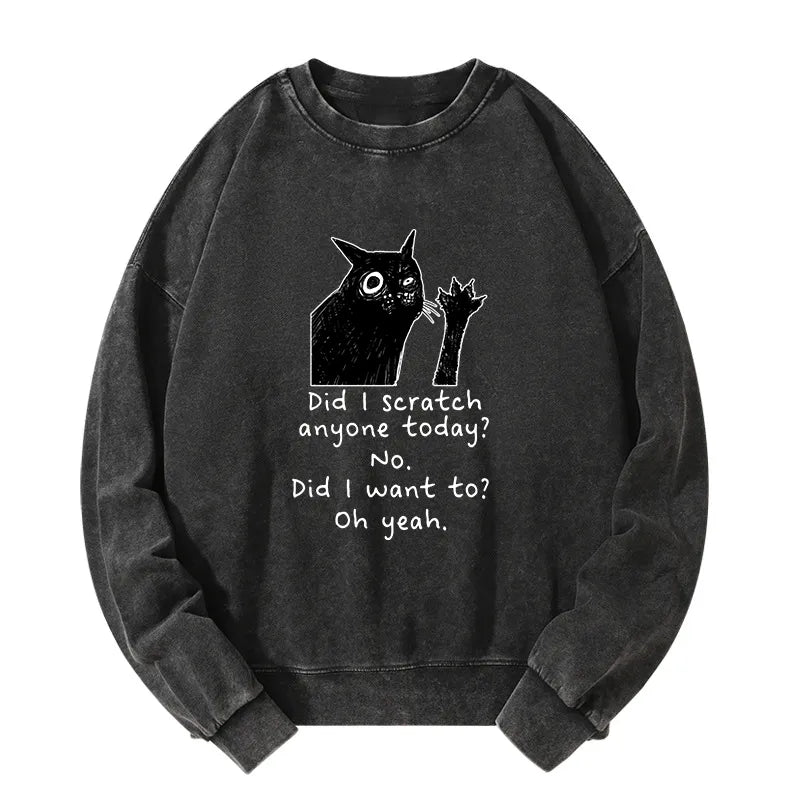 Kyoto-Lion Black Cat Scratches People Washed Sweatshirt