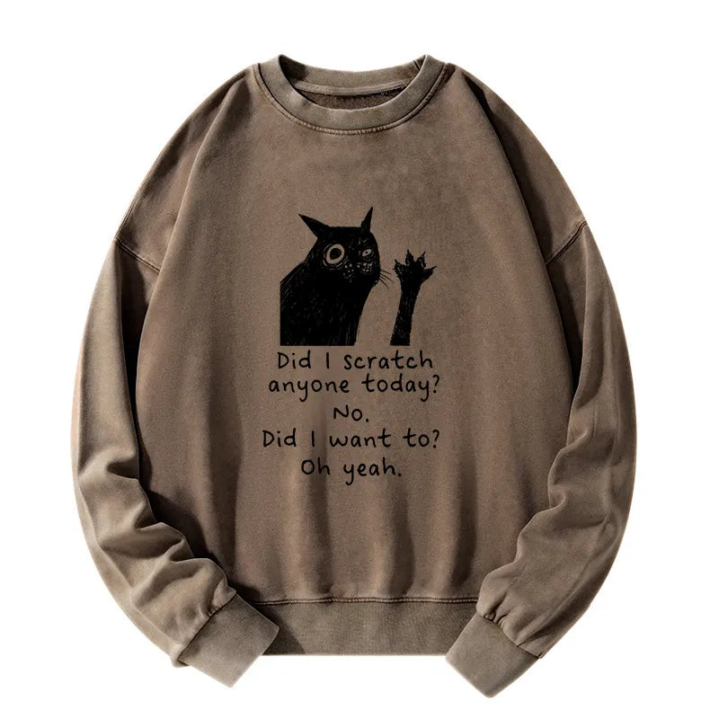 Kyoto-Lion Black Cat Scratches People Washed Sweatshirt