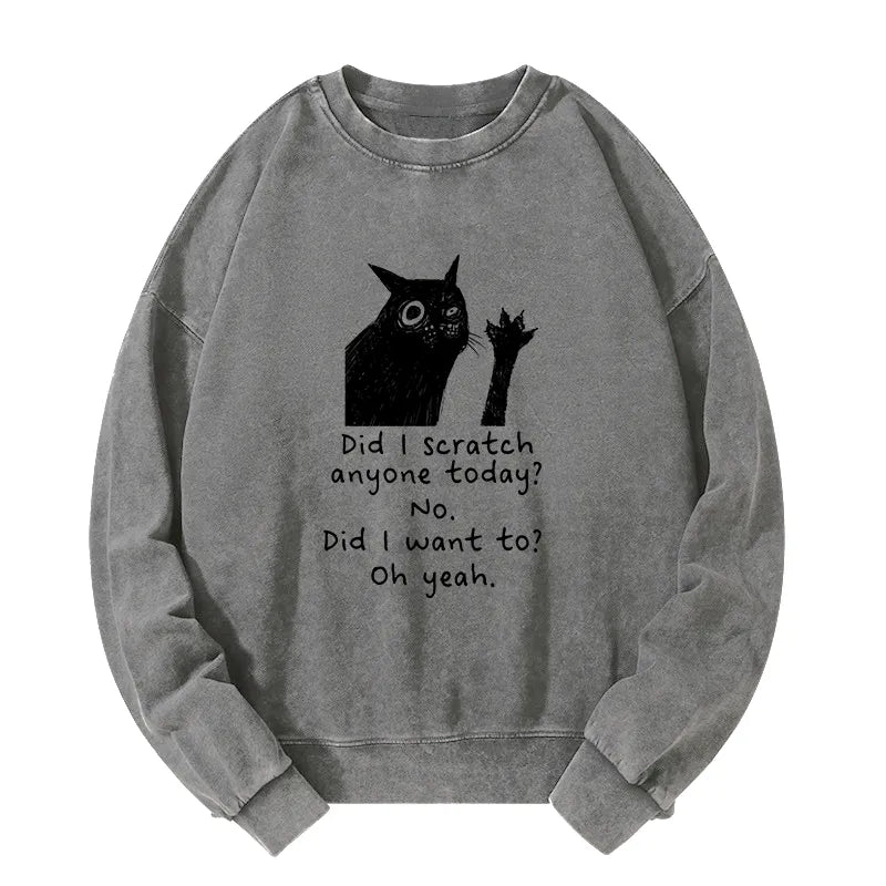 Kyoto-Lion Black Cat Scratches People Washed Sweatshirt