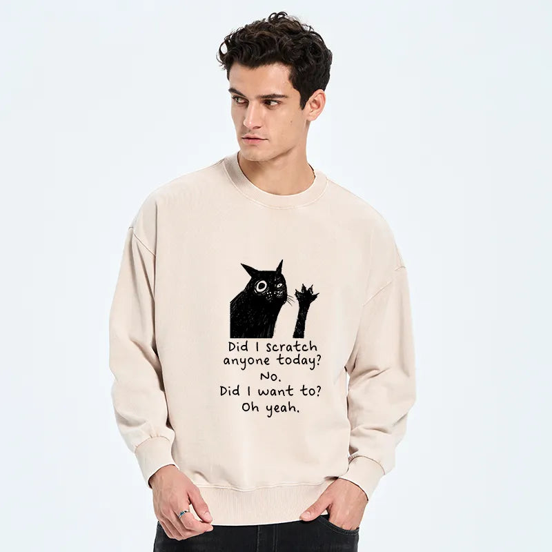 Kyoto-Lion Black Cat Scratches People Washed Sweatshirt
