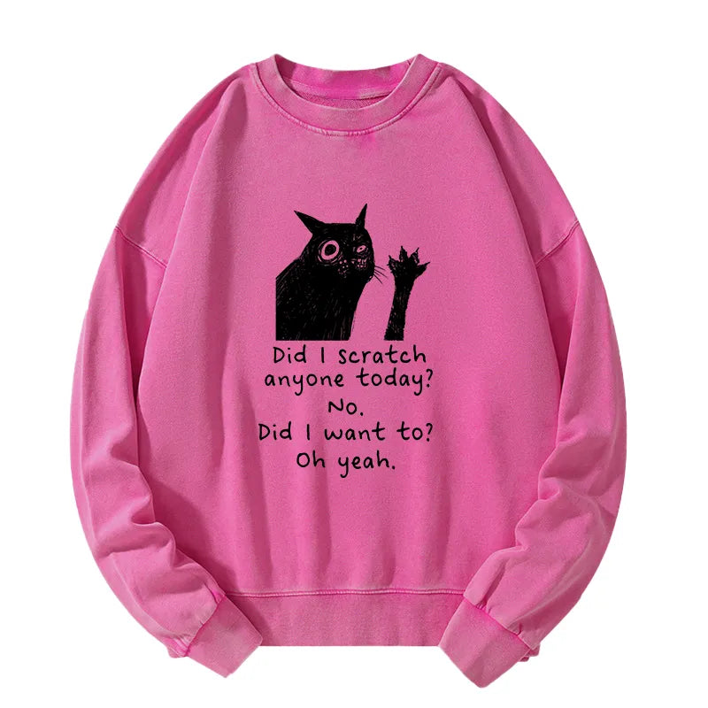 Kyoto-Lion Black Cat Scratches People Washed Sweatshirt