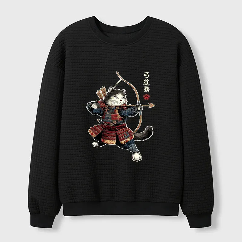 Kyoto-Lion Kyudo Samurai Cat Waffle Sweatshirt