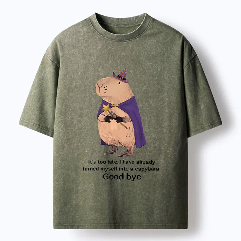 Kyoto-Lion Funny Wizard Capybara Washed T-Shirt