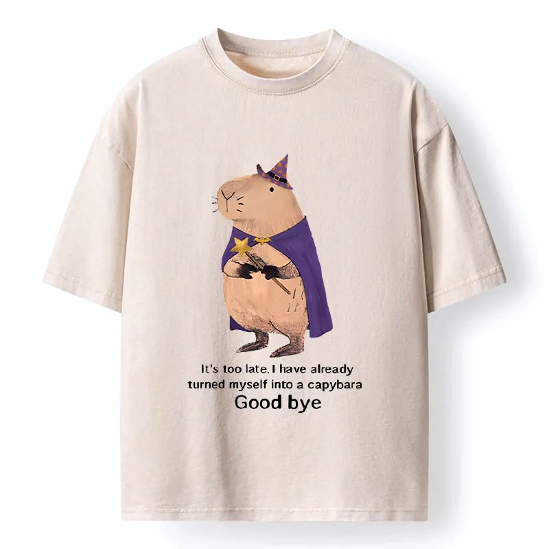 Kyoto-Lion Funny Wizard Capybara Washed T-Shirt