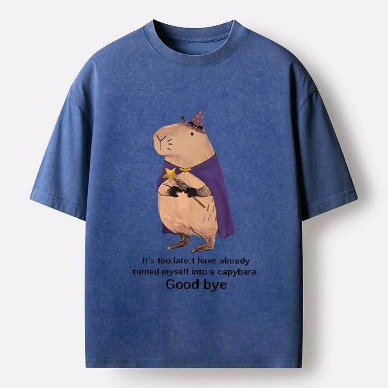 Kyoto-Lion Funny Wizard Capybara Washed T-Shirt