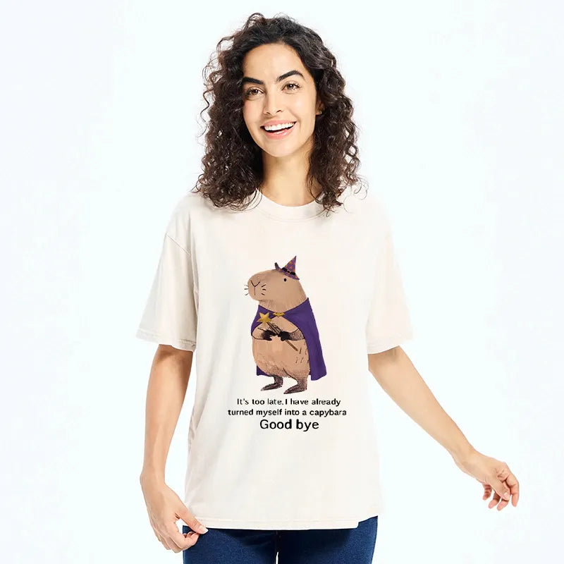 Kyoto-Lion Funny Wizard Capybara Washed T-Shirt
