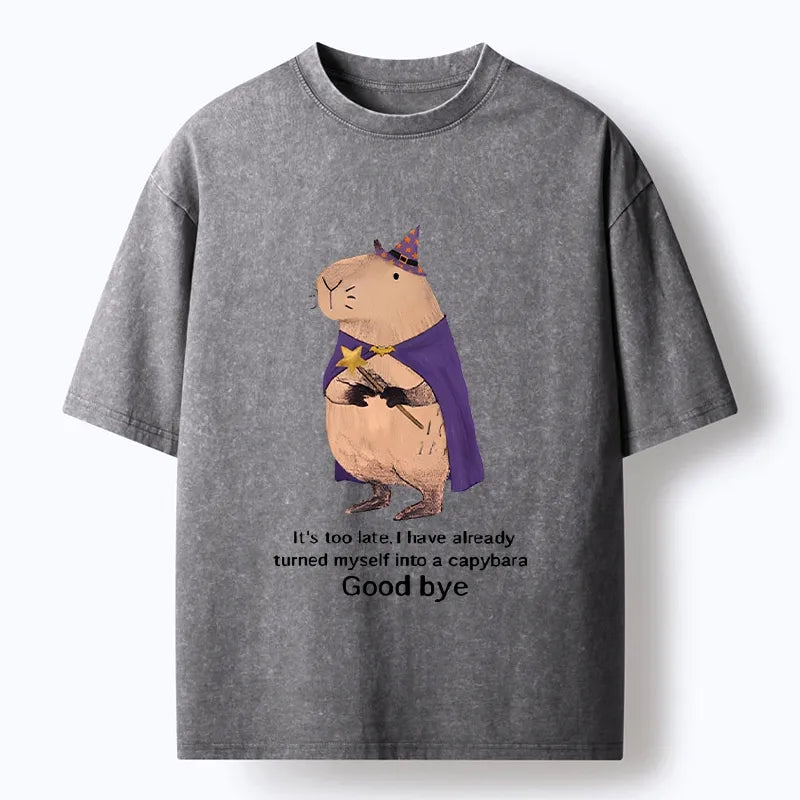 Kyoto-Lion Funny Wizard Capybara Washed T-Shirt