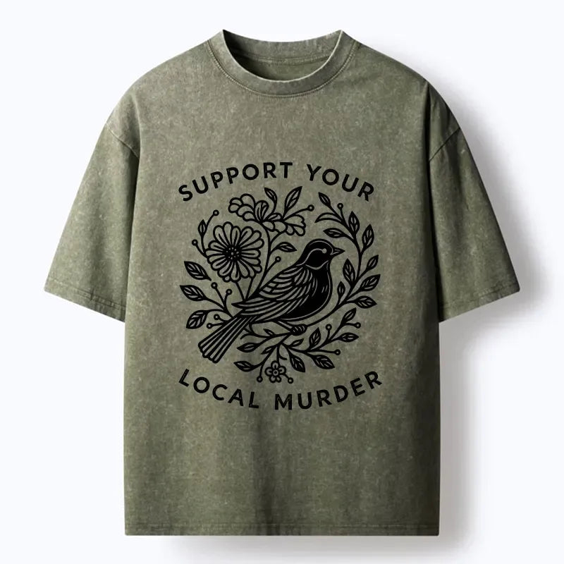Premium washed floral bird tee