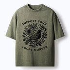 Premium washed floral bird tee